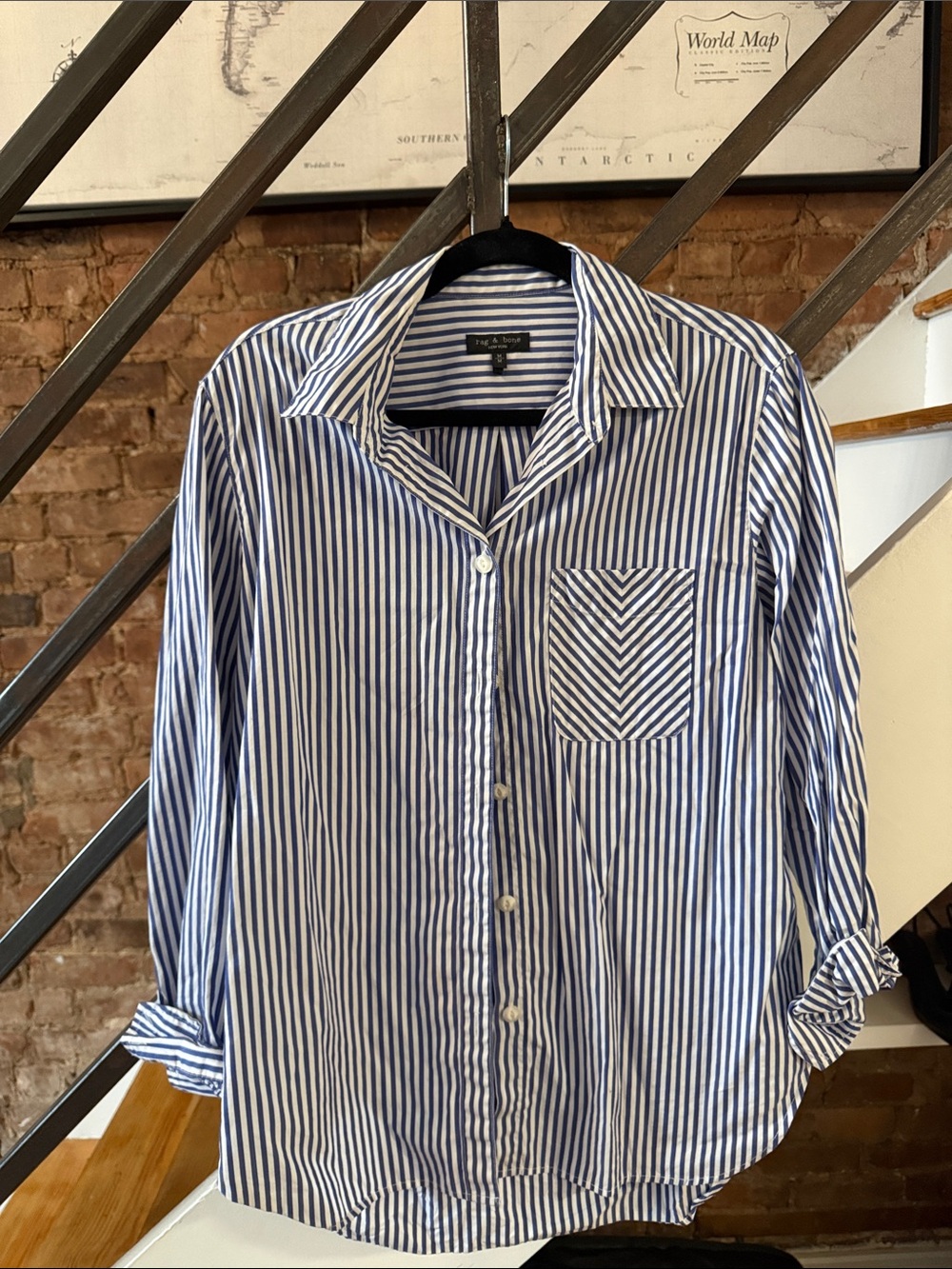 rag & bone Blue and White Striped Button-Up Shirt